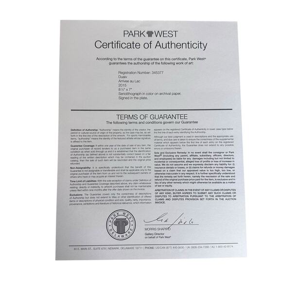 2015 Print DUAIV Arrivee Au Lac French Landscape COA - Picture 5 of 7